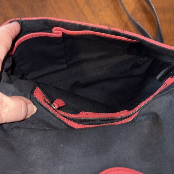 Halogen  Crossbody bag  envelope style pebbled leather  dark, coral, black trim - Picture 16 of 17